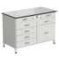 Cabinet with power supply with 2 drawers + 4 drawers + 1 small drawer + 1 big drawer (labgrade, white metal) 1200x600x850 mm