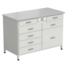 Cabinet with power supply with 2 drawers + 4 drawers + 1 small drawer + 1 big drawer (white laminate, white metal) 1200x600x850 mm