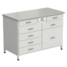 Cabinet with power supply with 2 drawers + 4 drawers + 1 small drawer + 1 big drawer (grey laminate, white metal) 1200x600x850 mm