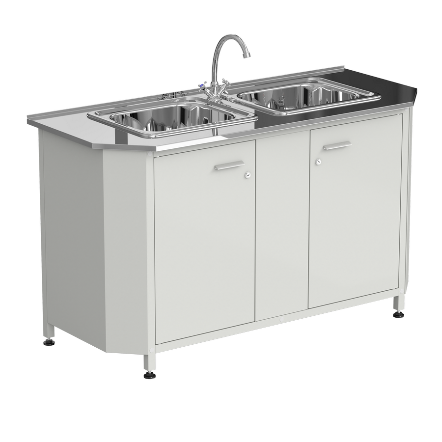 Мойка торцевая с двумя раковинами и смесителем 1450х600х850